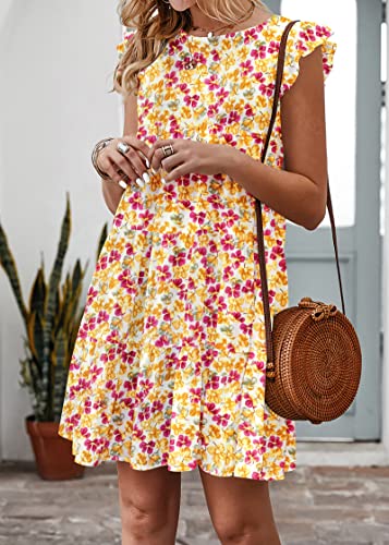 KIRUNDO Women's Summer Dresses Sleeveless Ruffle Sleeve Round Neck Solid Loose Short Flowy Pleated Mini Babydoll Dress - Image 6