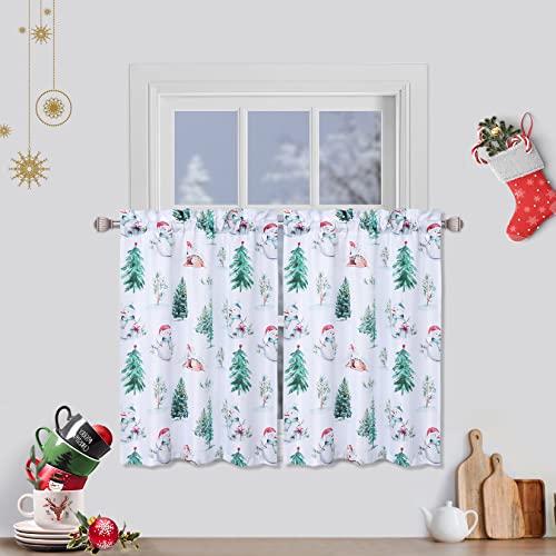 Faironly Christmas Decor Kitchen Bathroom Curtain Window 30 Inches Tier Curtains Window Treatment, Rod Pocket Xmas Tree Snowman Café Curtain Short Curtain For Bedroom, 27"X30", 2 Panels #TOP10