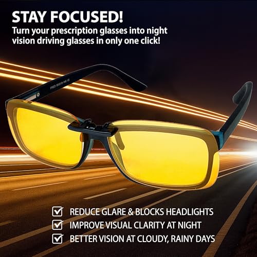 BLUE CUT Clip on Polarized Night Vision, Driving Sunglasses UV 400 Blocker To Wear Over Prescription Glasses3