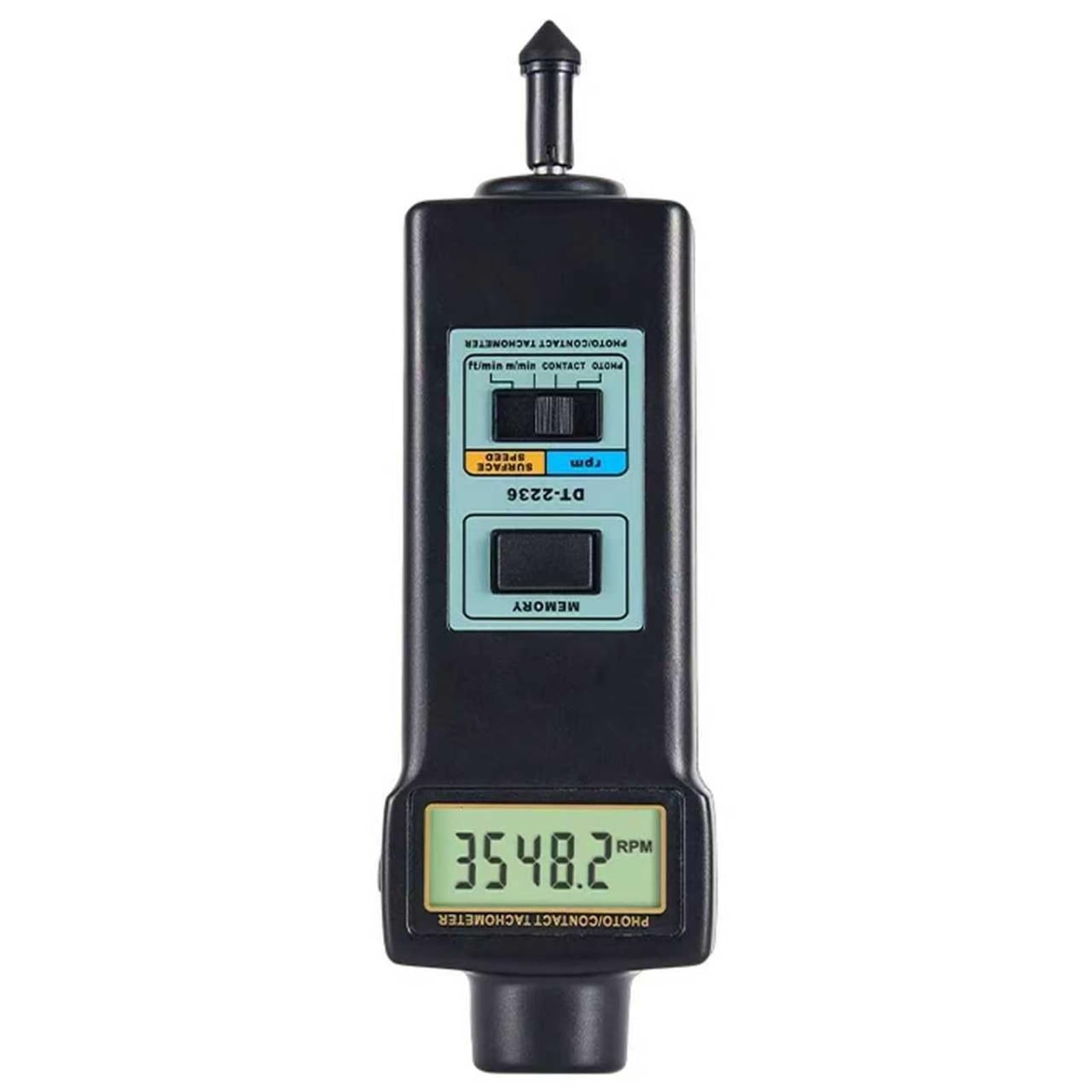 Obrotomierz cyfrowy, miernik obrotów z wyświetlaczem LCD, mierzy 2,5-99 999 obr./min i prędkość liniową, zawiera 4 sondy, idealny do silników i zastosowań przemysłowych