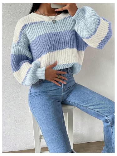 SHENHE Girl's Crewneck Color Block Sweater Long Sleeve Chunky Knit Sweater Pullover Jumper2