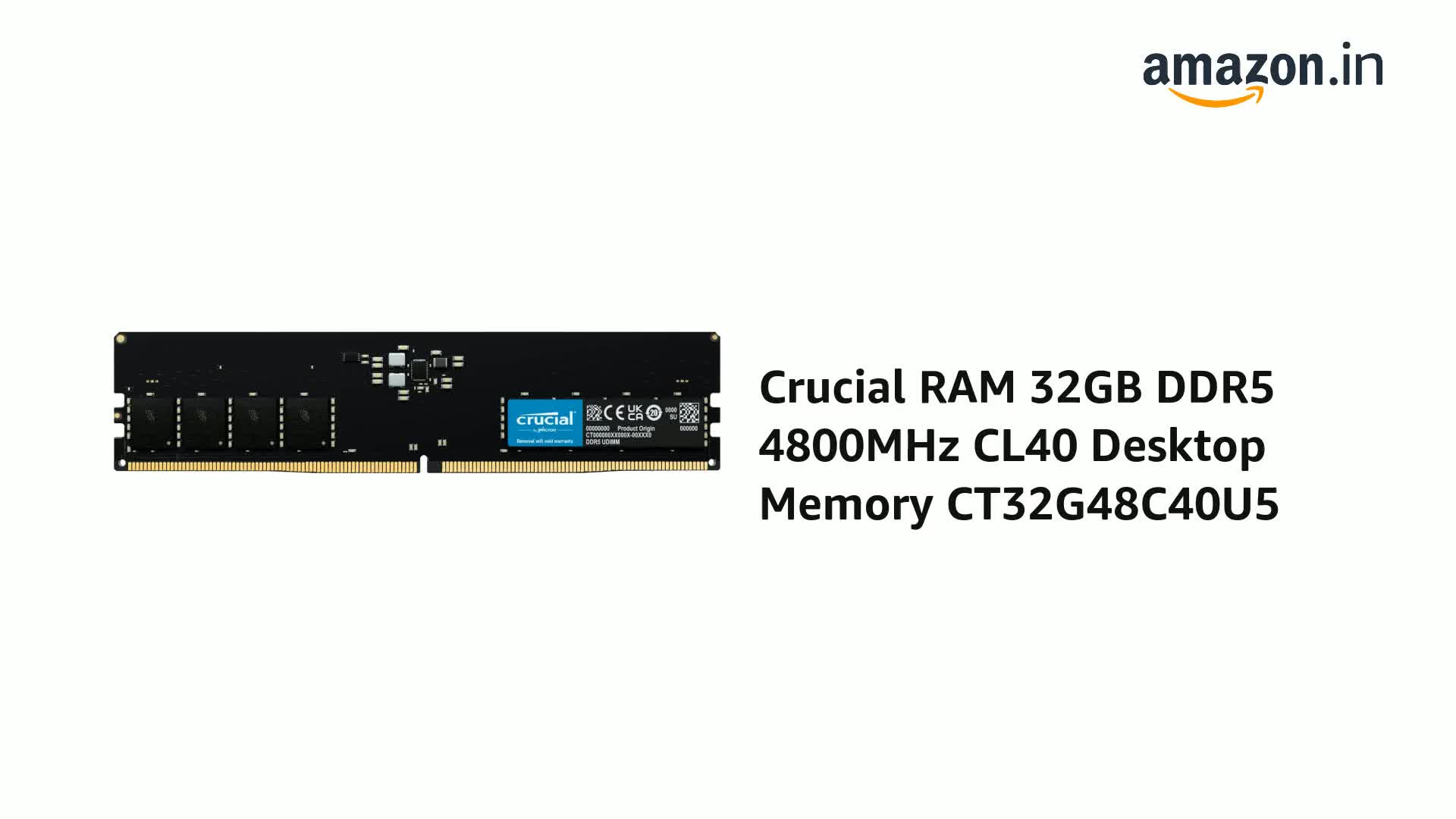 Crucial RAM 32GB DDR5 4800MHz Desktop Memory CT32G48C40U5
