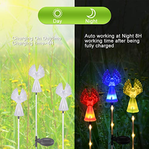Solar Lights Outdoor - Kearui 2 Pack Solar Stake Light with Fiber Optic Angel Decorative Lights, Multi-Color Changing LED Solar Lights for Yard Decorations, Garden Gifts