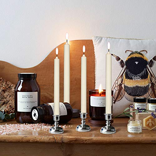 Image of Christmas Flameless Taper Candles with Remote Timer, Dimmer, Ivory Battery Operated LED Window Candle with Silver Base, Real Wax CandleSticks for Home Seasonal Decorations(6 Pack)