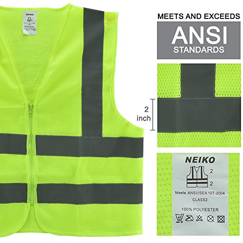 Neiko 53958A High-Visibility Safety Vest With Reflective Strips For Emergency, Construction, And Safety Use, Neon Yellow, X-Large #TOP2