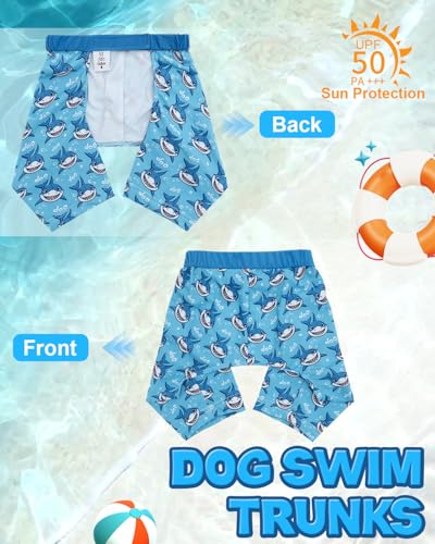 Image of CuteBone Dog Swim Trunks Swimsuit Durable & Comfortable - Quick-Dry, Adjustable Waistband Shorts, UV Protection Bikini- Perfect for Beach, Pool & Outdoor Fun, Shark DST02S