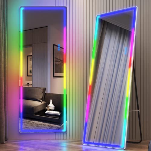 Lvsomt Rgb Led Mirror, Full-Length Mirror With Lights, 63 X 22 Floor Mirror, Full Body Lighted Mirror, Free Standing X Wall Mounted Mirror, Large Full Size Stand Up Mirror For Bedroom Living Room #TOP7