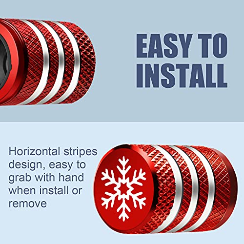 Tire Valve Stem Cap Cover - (5 Pack) Tire Air Caps Metal with Plastic Liner Corrosion Resistant Leak-Proof Snow Snowflake for Car Motorcycle Bike Red