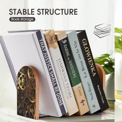 Sujetalibros para estantes de salón en estilo steampunk de madera resistente 8