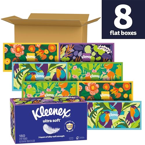 kleenex ultra soft facial tissues 8 flat boxes 180 tissues per box 3-ply packaging may vary