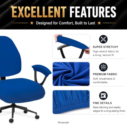 Image of Stretchable Split Office Chair Seat Covers - Universal Stretch Computer Chair Slipcover - Washable Rotating Backrest Coverings & Cushion Protectors & Armrest Covers for Dogs, Cats, Pets