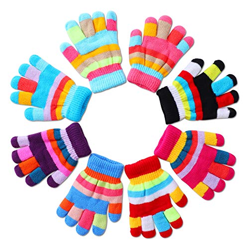 Herefun 8 Pares Guantes de Invierno para Niños, Guantes de punto para Niños Niñas, Invierno Guantes, Calientes Guantes de dedos completos 2-7 Años de Edad otoño e invierno