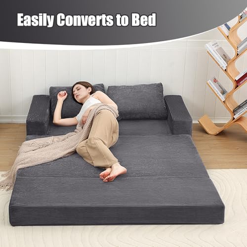 Image of COMAX Futon Sofa Bed, Convertible Sofa Bed, Folding Boneless Couches | Low-Profile Boneless Couch for Living Room, 11.8 inch H Low Seat Small 59 inch Foldable Floor Sleeper Mattress Lounge Space‑Saving