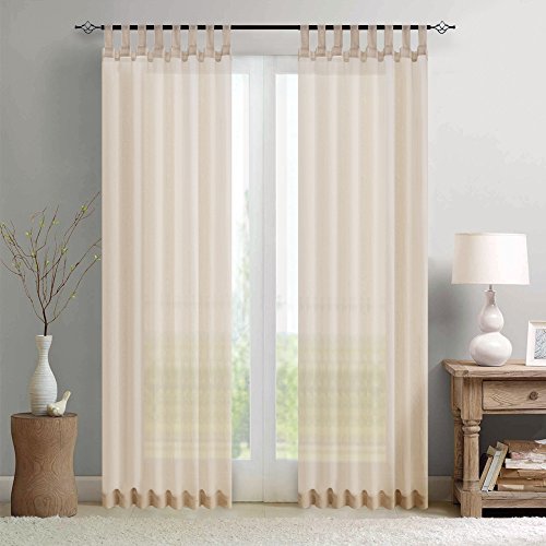 TOPICK Schlaufenschal 2er Set Gardinen Wohnzimmer modern Schlaufengardinen Vorhänge Schlafzimmer Gardinenschals Leinenoptik H245xB140 cm, Schlaufenvorhang Curtains Living Room Fenstervorhänge Khaki
