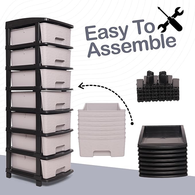 Image of KITCHIVO Plastic Modular Drawer Storage Chest Of Drawers Organizer Storage Box, Large Stomo Racks For Multipurpose Anti-slip Shoes Organizers (Grey, 7 Layer)