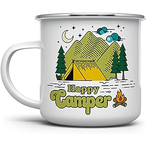 Happy Camper Retro Campfire Coffee Mug, Nature Adventure Camp Cup, Mountain Hiking Outdoor Camping Lover Gift (12oz) Cover