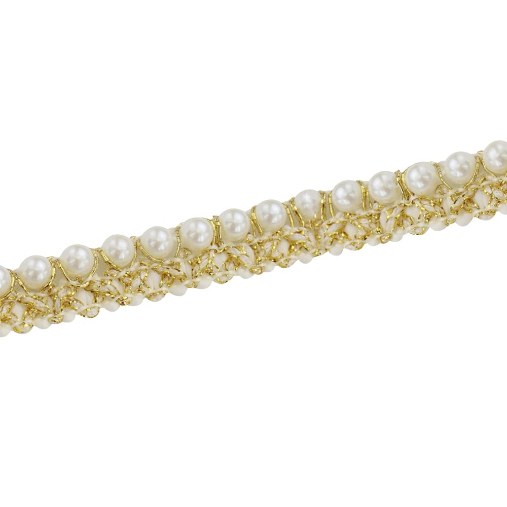 5yards Beaded Pearl White Gold Trimming Lace Ribbon Trim Scrapbooking Applique Embellishment Sewing Renda for Wedding Dress /t1224