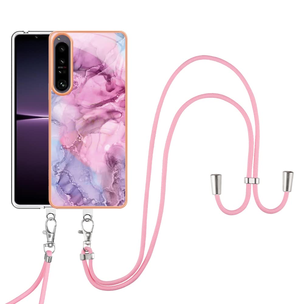 vingarshern Cover Compatibile con Sony Xperia 5 IV Custodia in Silicone Sottile,Case Antiurto e Antigraffio con Motivo+1×Catena/Cordino per Cellulare,Fiore dorato