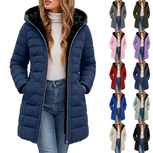 Women's Winter Puffer Coat Warm Fleece Lined Hooded Mid Length Parka - image 1