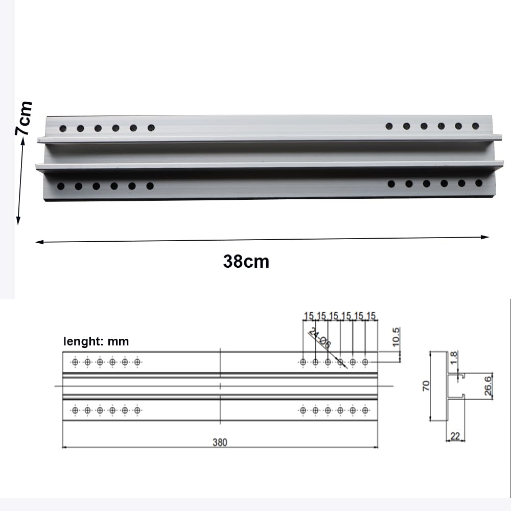 Solarmodul Halterung Trapezblech Solar Panel Mounting Brackets Kit Photovoltaic Trapezoidal Sheet Dachhalterungen Rail for 2 Solar Panels W70*H22*L380mm