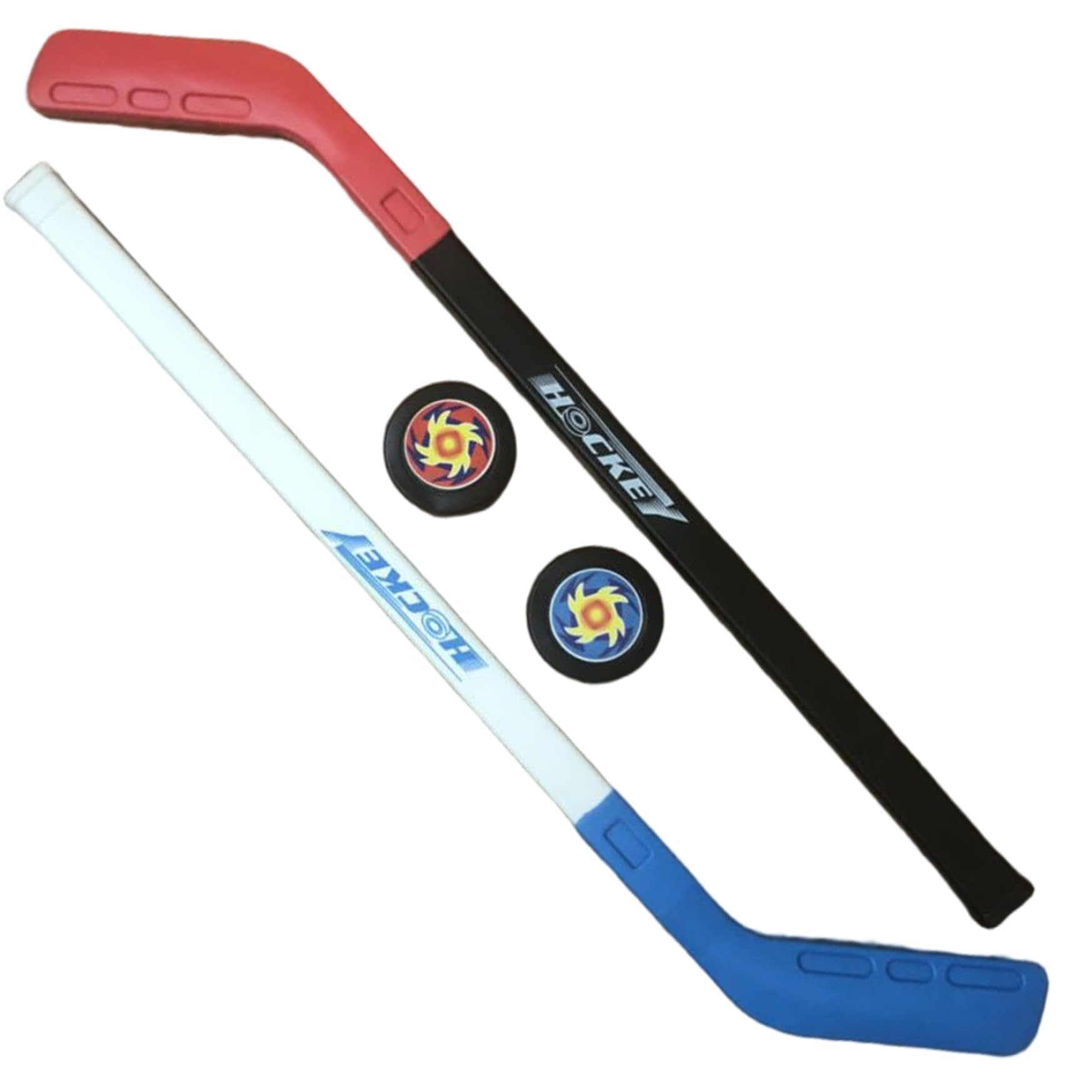 Ensemble de Hockey pour Enfants pour l'entraînement au Sol de Rue – Bâton Hockey avec 2 balles pour Enfants garçons Filles intérieur extérieur (Bleu Rouge)