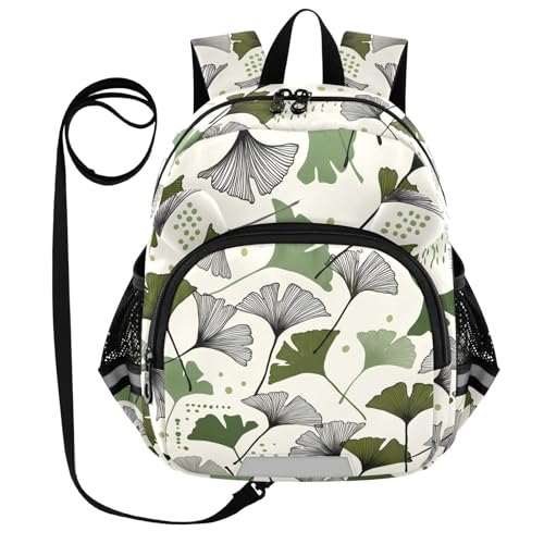 Ginkgo Leaf Drawing Beige Toddler Harness Backpack for Boys Girls 3-6 Years Kids Backpack with Anti Lost Safety Leash Baby Protection Backpack for Travel Preschool Walking