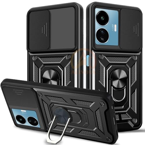 Image of Armor Bumper Back Cover Case for IQOO Z6 LITE 5G Rotating Camera Cover, Ring Holder & Kickstand | Heavy Duty & 360 Degree Protection IQOO Z6 LITE 5G Back Cover (Black)