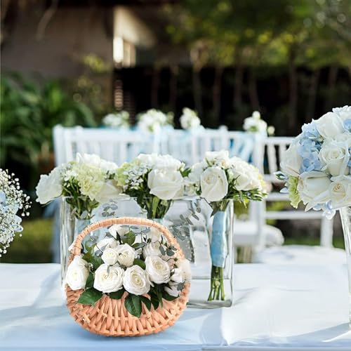 Image of Decorative Half Moon Hand-Woven Flower Baskets | Pooja Basket | Cane Basket | Rattan Basket | Half Moon Wicker Basket Willow (Approx Size 5 /6 Inchs) Set Of (1) - Rectangular