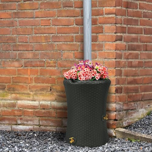 Good-Ideas-Impressions-50-Gallon-Nantucket-Outdoor-Home-Rain-Barrel-Water-Storage-Collector-with-Garden-Planter-and-Brass-Spigot-Black-2-Pack