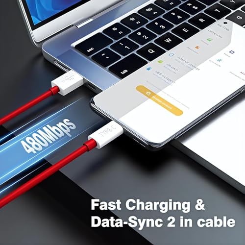 Image of One Plus 100W Supervooc USB Type C Data Sync Fast Charging Charger Cable Compatible with15,15R,13,13R,13S,12,12r,11,11r,10r,10t,10 pro,9 Pro,8,Nord 6,5,4,3,2t,Ce5,Ce6,Ce4,Ce2,Ce3 lite, Red