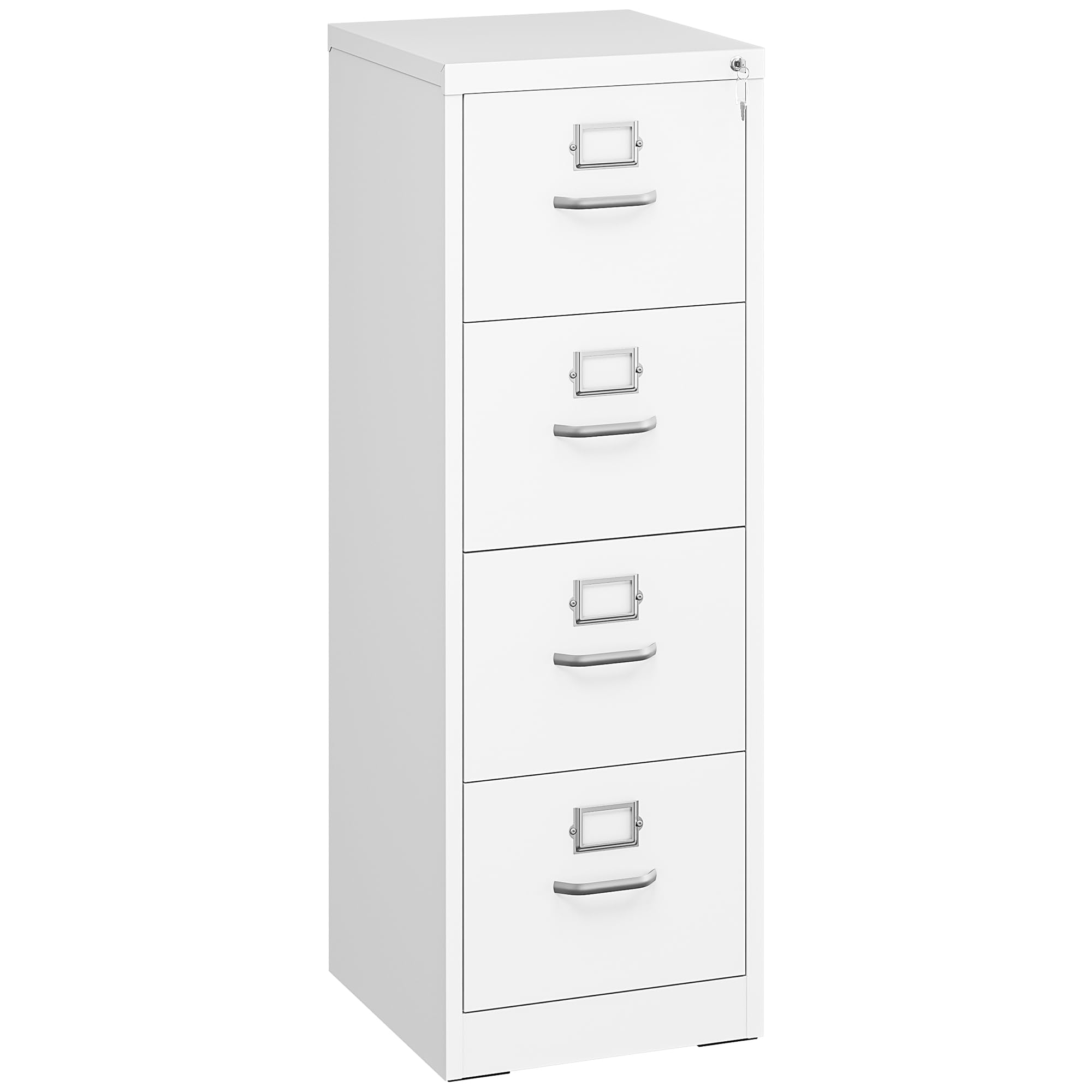 YITAHOME 4 Drawers Filing Cabinets, Lockable Vertical File Cabinet for Letter/Legal/A4 Size, Anti-tipping File Drawer Storage Cabinets with Cue Card Slot for Home Office, White, 45.8 x 45 x 133cm