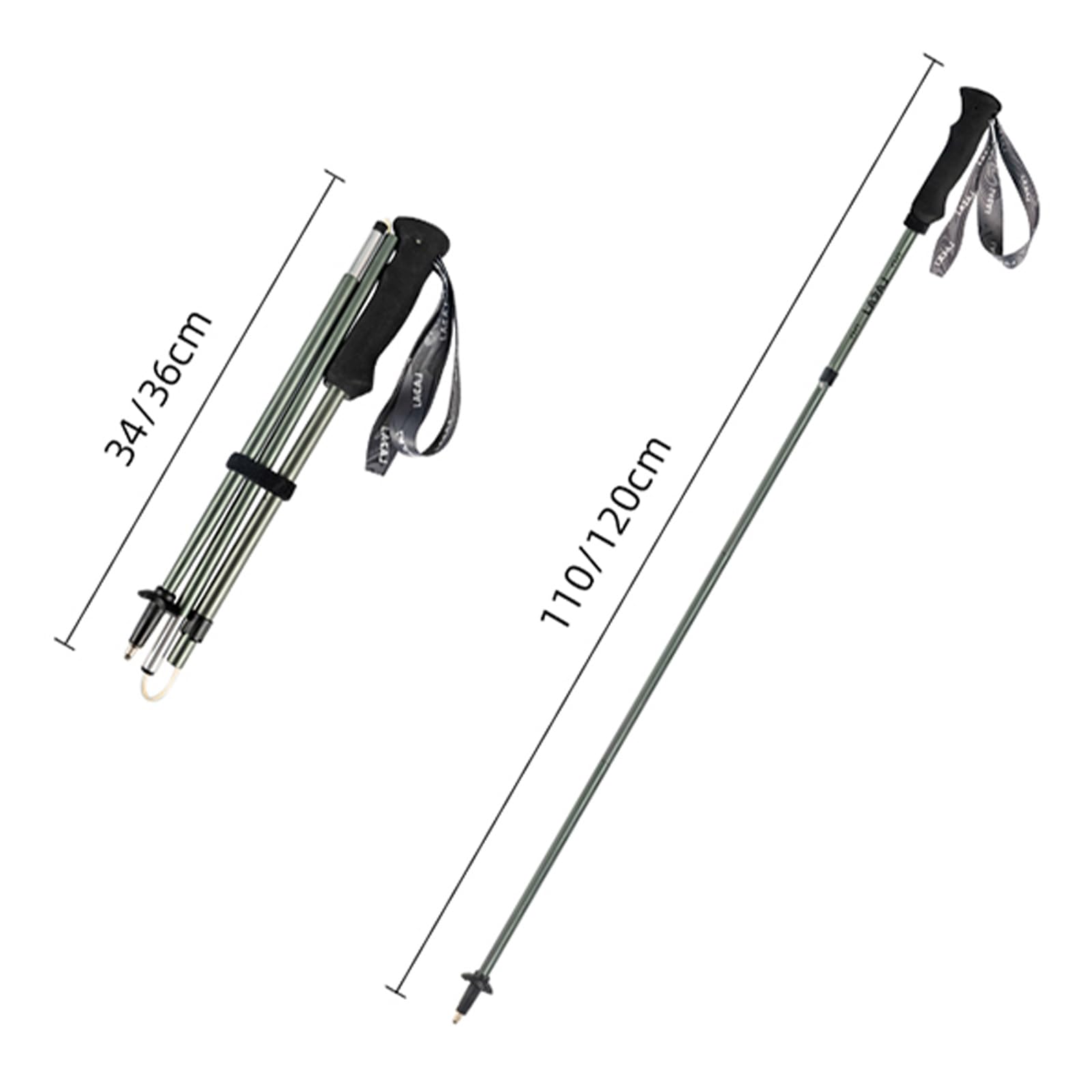 4-częściowy składany kij trekkingowy ultralekki 187g-110 cm/120 cm zewnętrzny zamek ze stopu aluminium teleskopowa laska do chodzenia na zewnątrz turystyka sprzęt do wspinaczki, 34/36 cm kompaktowe