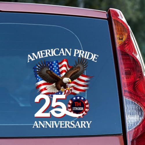 Image of 2pcs USA Eagle 250th Anniversary Semiquincentennial 1776-2026 | Car Window Decal Patriotic Vinyl God Bless America Decals for Cars, Tumblers, Helmets, Laptops 10 inch