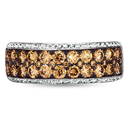 LE VIAN 1 1/2 Carat White and Chocolate Diamond Bordered Band Ring for Women in 14k White Gold (G-H/Fancy Brown, VS2-SI1 / SI2-I1, cttw) Wide Anniversary Promise Ring Size 7