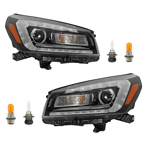 ALMULOO Projector Headlight w/Bulb w/LED Tube Compatible with 2013-2016 GMC Acadia & 2017 GMC Acadia Limited LED DRL Clear Lens+Black Housing LH & RH Replacement for GM2502376 GM2503376