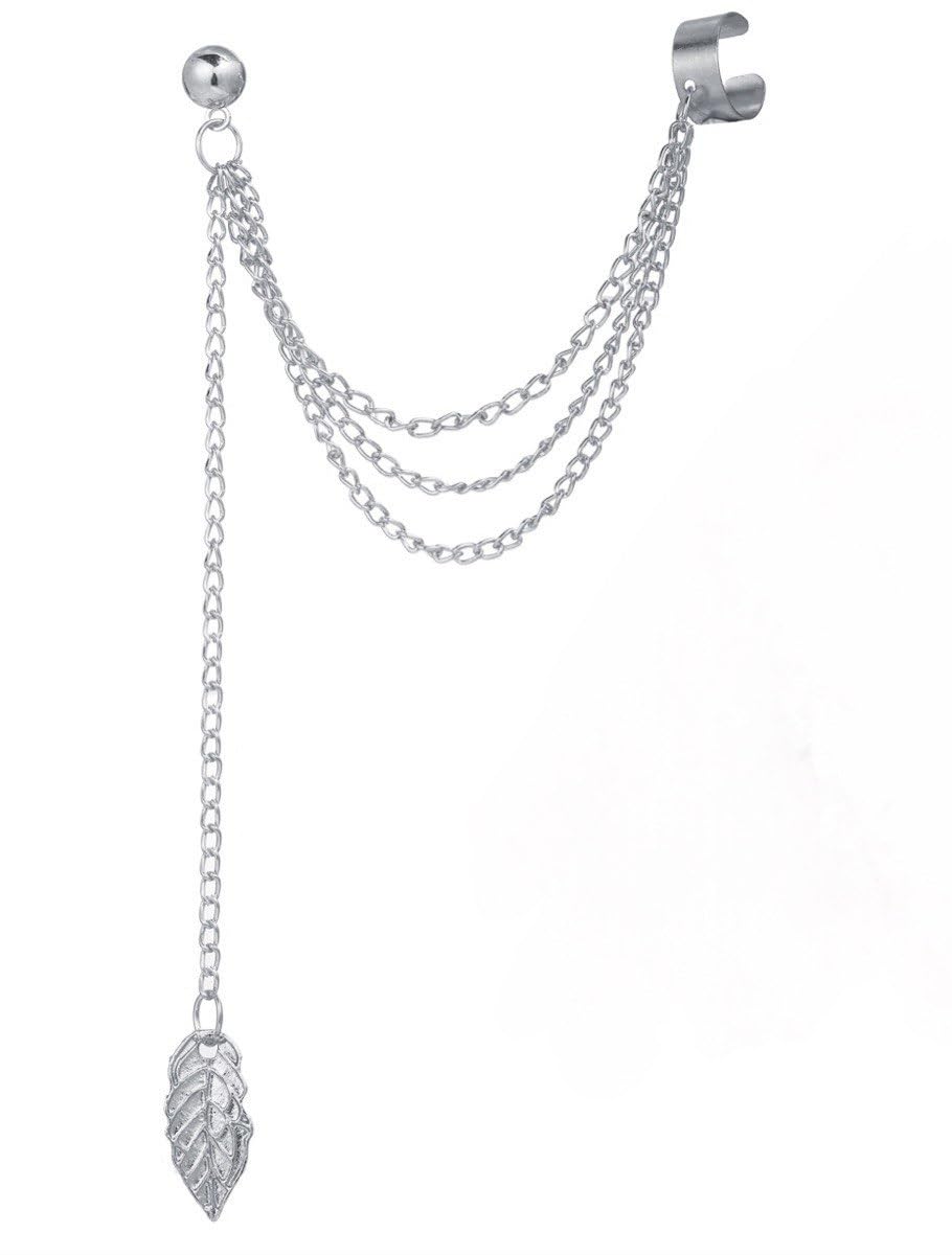 Generic Silver Serenity Leaf Chain Earring