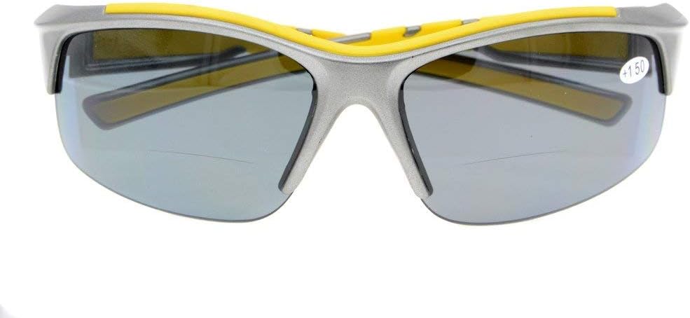 Eyekepper TR90 Unbreakable Sports Bifocal Half Rimless Sunglasses Baseball Running Fishing Driving Golf Softball Hiking Grey Frame Grey Lens +2.25