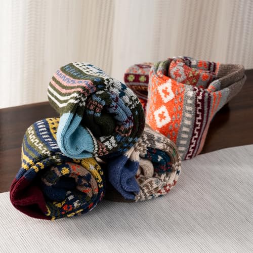 Image of Wool Socks 5 Pairs Thickened Warm Winter Socks Cozy Gifts for Women Christmas Warmth Socks