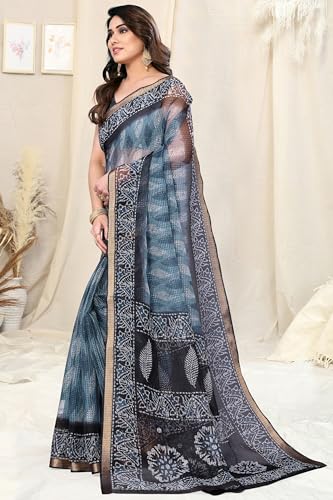 Image of MIRCHI FASHION Kota Doria Cotton Saree with Blouse Piece | Paisley Block Printed Saree for Women | Traditional Ethnic Daily Wear Summer Saree