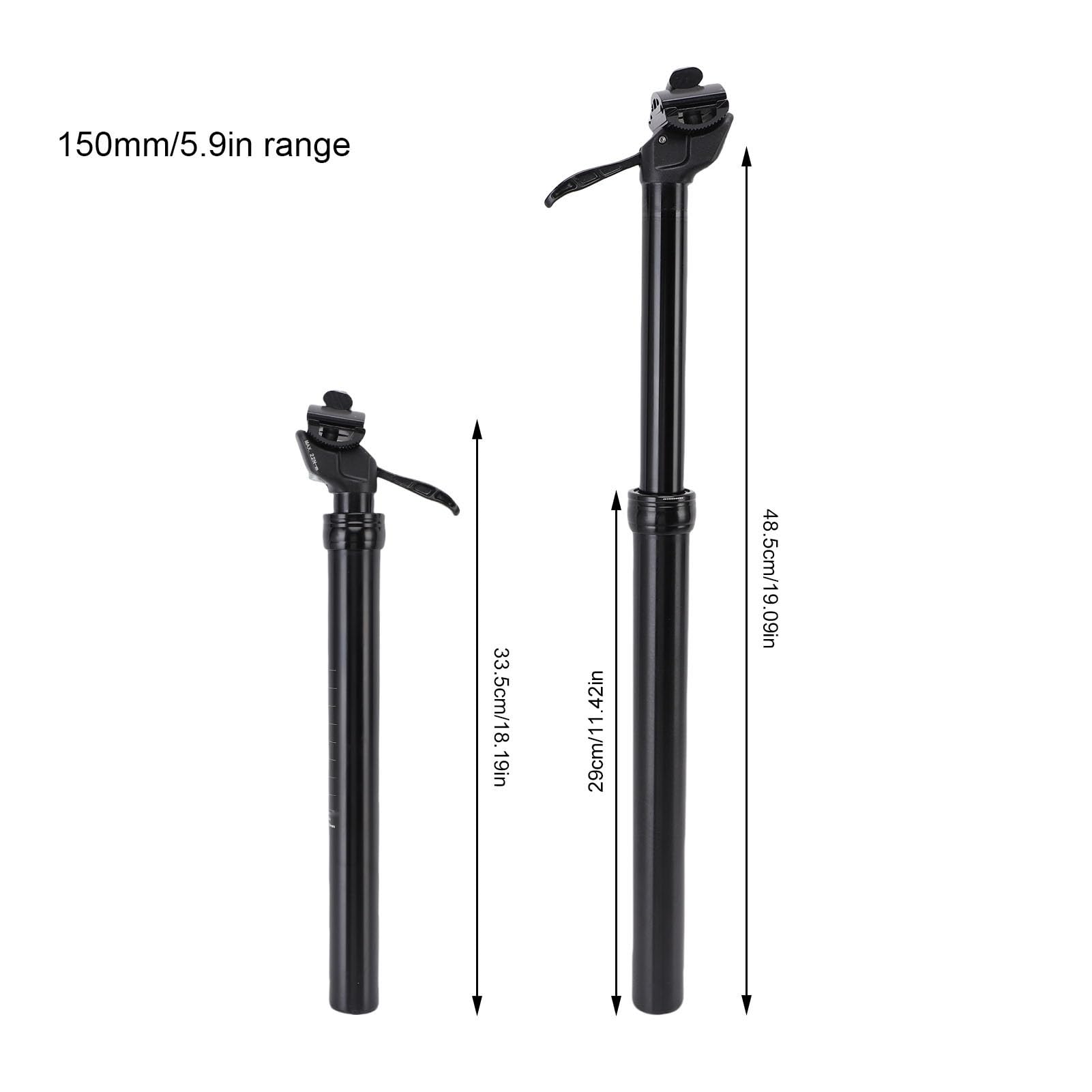 VGEBY Tige de Selle Suspendue pour Vélo, Tige de Selle de 30,9 Mm en Alliage D'aluminium avec Absorption des Chocs et Débattement de 150 Mm