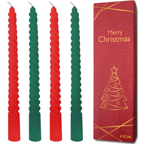 Topsics 4 Stück Spitzkerzen, Weihnachts Spiralkerzen 2 Rote und 2...