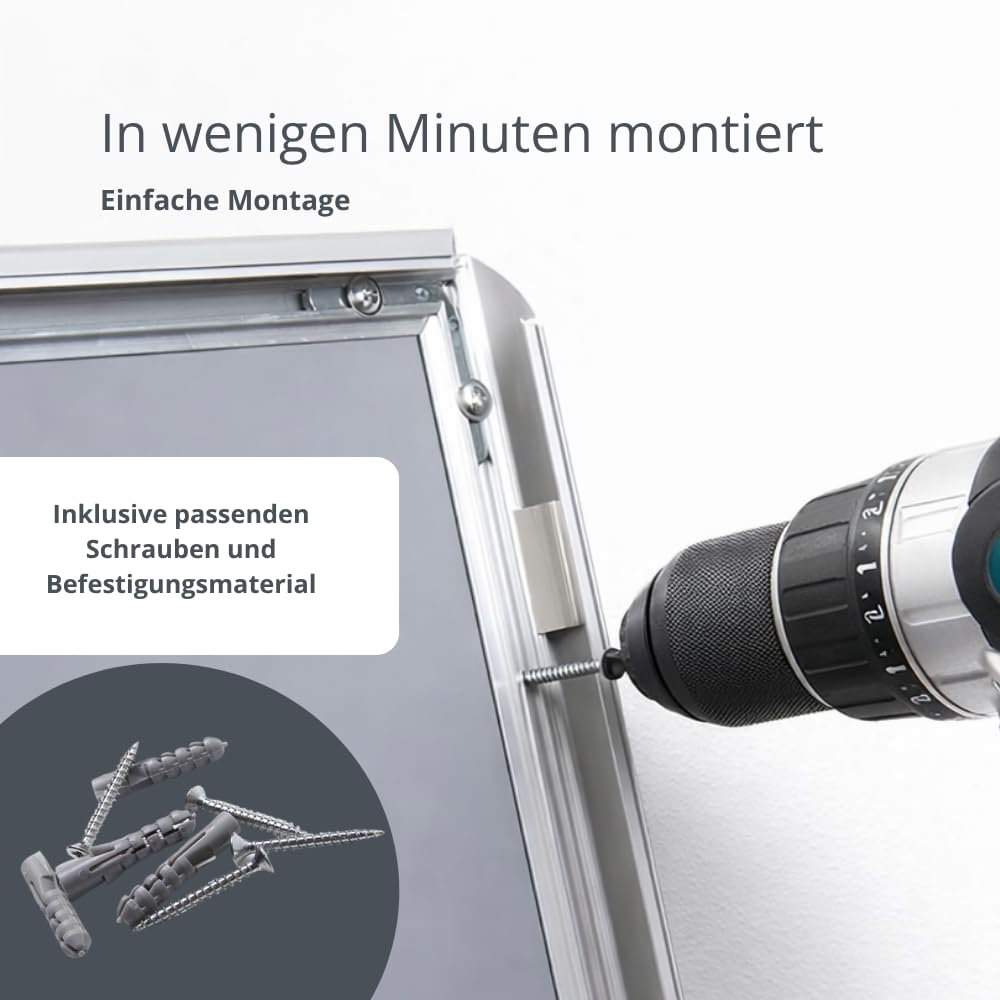 A0 Klapprahmen DIN A0 Plakatrahmen 25 mm silber | mit Antireflex-UV-Folie | Posterrrahmen aus Alu mit abgerundeten Ecken | inkl. Schrauben & Dübel | Wechselrahmen A0 Hoch- & Querformat
