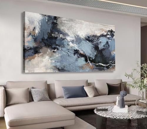 Shoci Large Abstract Wall Art - Black Blue Canvas Pictures Aesthe...