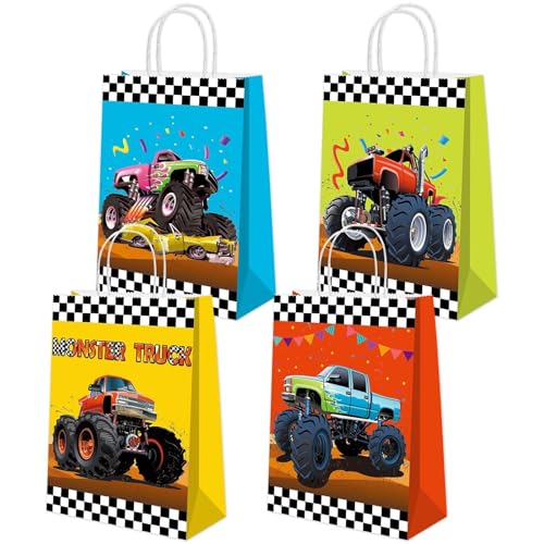 BQK 16 Pcs Monster Truck Goodie Bags Monster Truck Treat Bags Monster Truck Party Favors Monster Truck Birthday Party Supplies Monster Truck Party Decorations