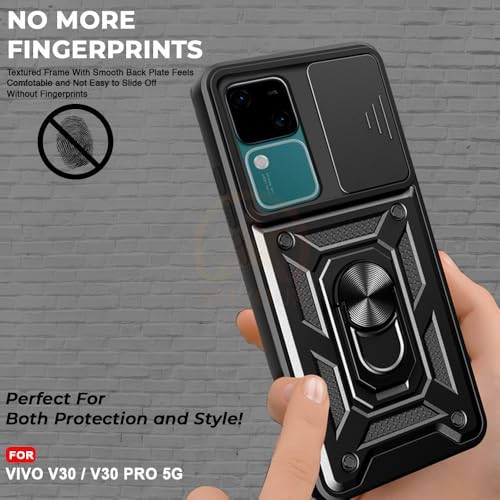 Image of Armor Bumper Back Cover Case for Vivo V30 / V30 Pro 5G | Rotating Camera Cover, Ring Holder & Kickstand | Heavy Duty & 360 Degree Protection Vivo V30 / V30 Pro 5G Back Cover (Black)