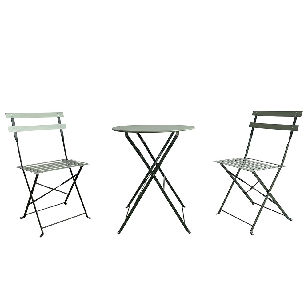 Shally Dogan Set 3 Pezzi Giardino Pieghevole Modello Parigi Tavolo 2 Sedie Acciaio Bistrat Balcone Patio