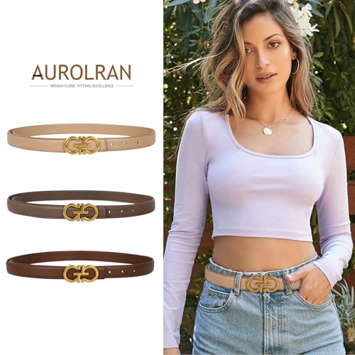 Image of Aurolran Women's Leather Belt with Buckle - Ideal for Dresses, Jeans, and Coats