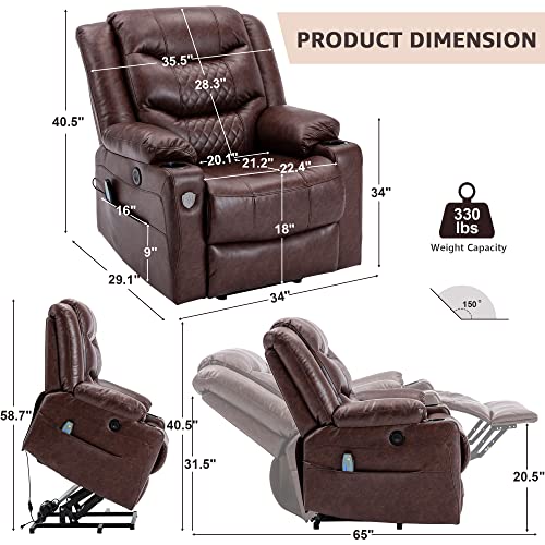 Ever Advanced Power Lift Recliner, Lift Chairs Recliners For Elderly, Lift Chair With Heat And Massage, Remote Control, Usb Port, 2 Cup Holders & Side Pockets For Home,Office (Faux Leather Brown) #TOP1