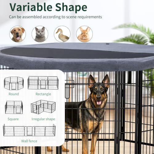 Image of PETIME Dog Playpen,Metal Exercise Puppy Pen Heavy Duty Kennels Yard Fence Indoor /Outdoor 30 inch W x 40 inch H 8 Panels Dog Cage with Octagon Top Cover and Bottom Pad