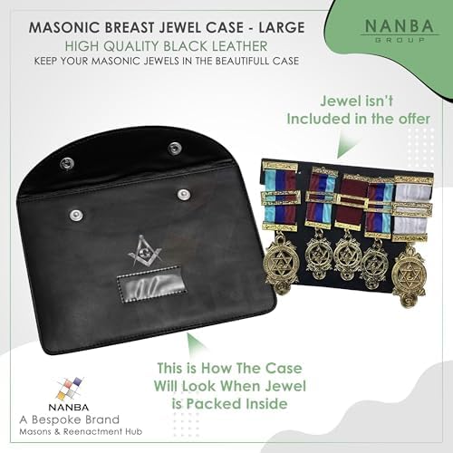 Masonic Regalia Pocket Jewel Holder Case  Leather Carry Wallet with Soft Lining for Freemason Lodge Jewels, Pins & Badges - Square Compass G Silver Printed